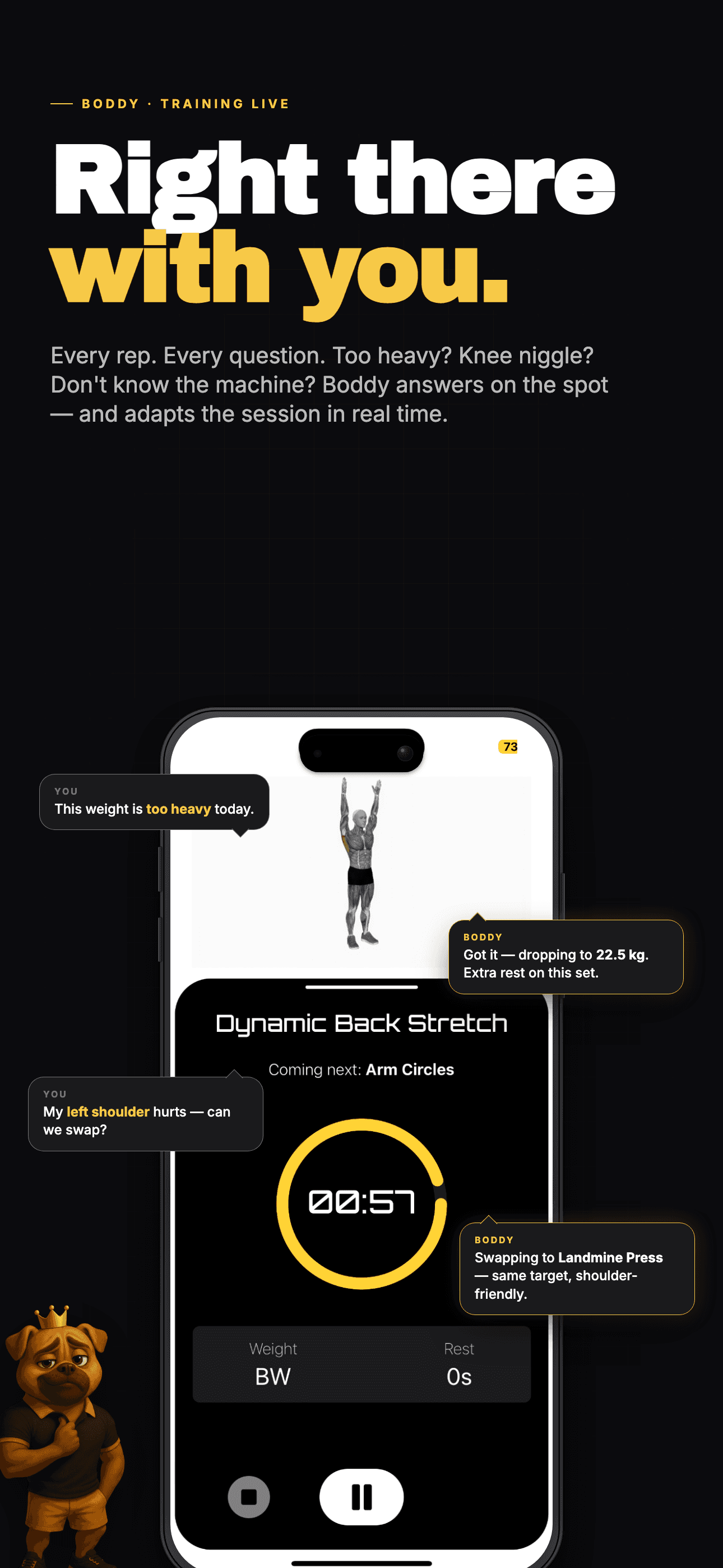 Boddy live workout coaching in the Bodacious member app